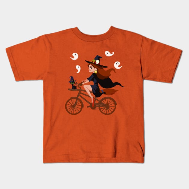 Cycling Witch , Cyclist Witch, Biker Witch, Rider Witch, Funny Halloween Pun For Cyclist and Cycling Lovers Kids T-Shirt by BicycleStuff